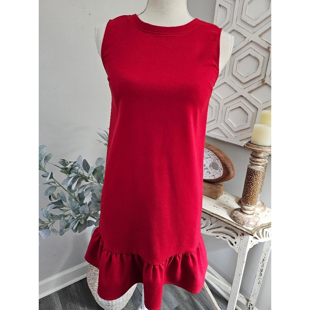 Vineyard Vines Bright Red Ponte Sleeveless Ruffle Hem Dress Size Large